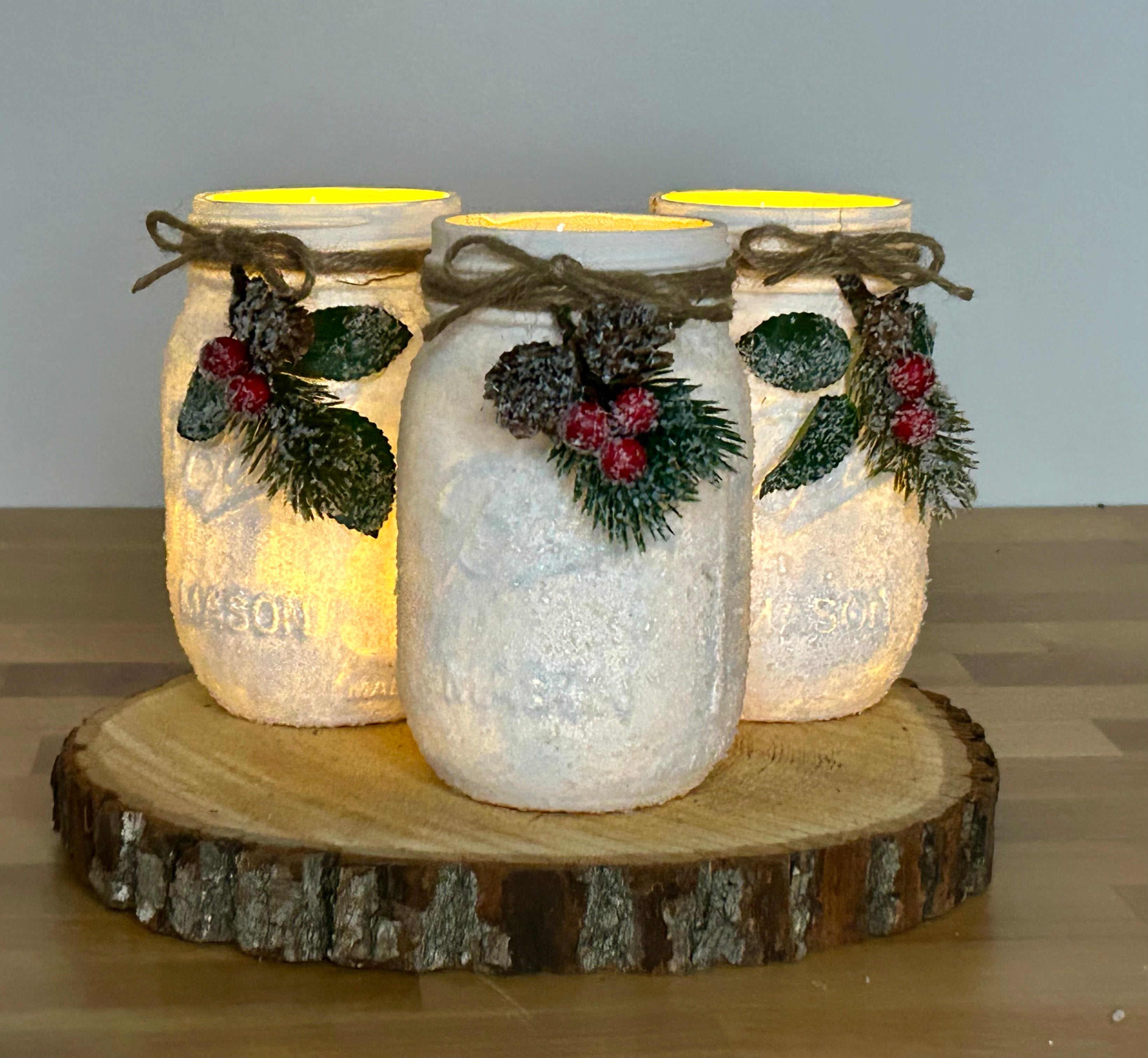 Snow-covered Winter Mason Jar Set