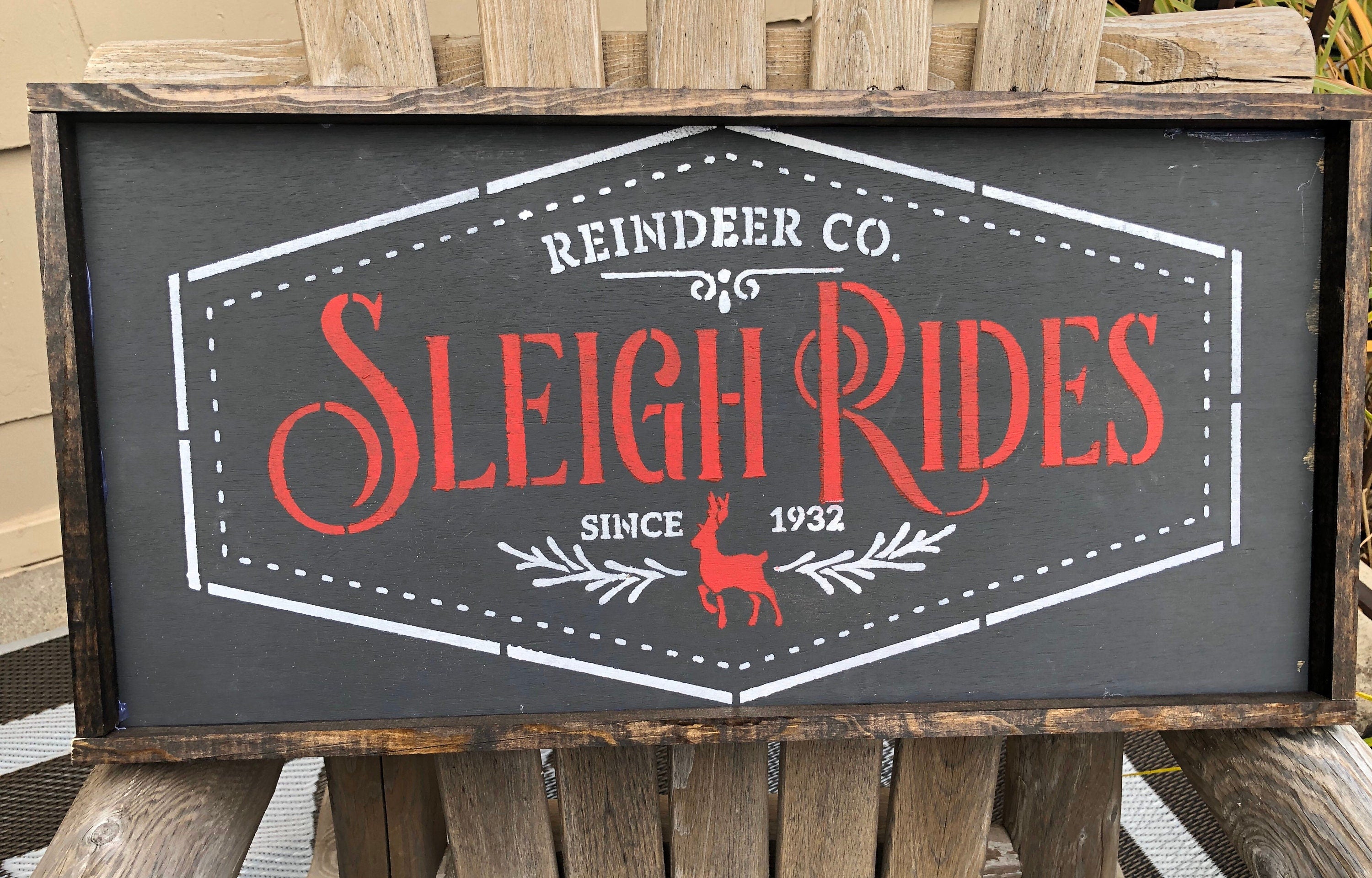 Christmas Sleigh Ride Reindeer Sign / Farmhouse Christmas Sign / Christmas Decor