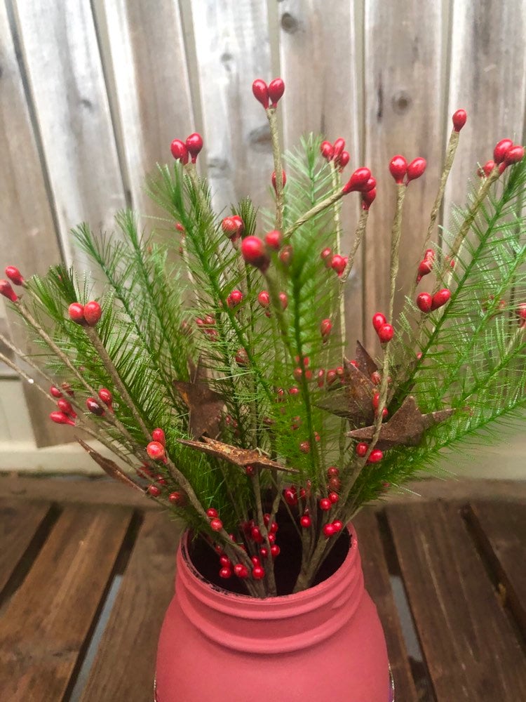 Primitive Christmas Tree Mason Jar / Christmas Mason Jar / Christmas Centerpiece