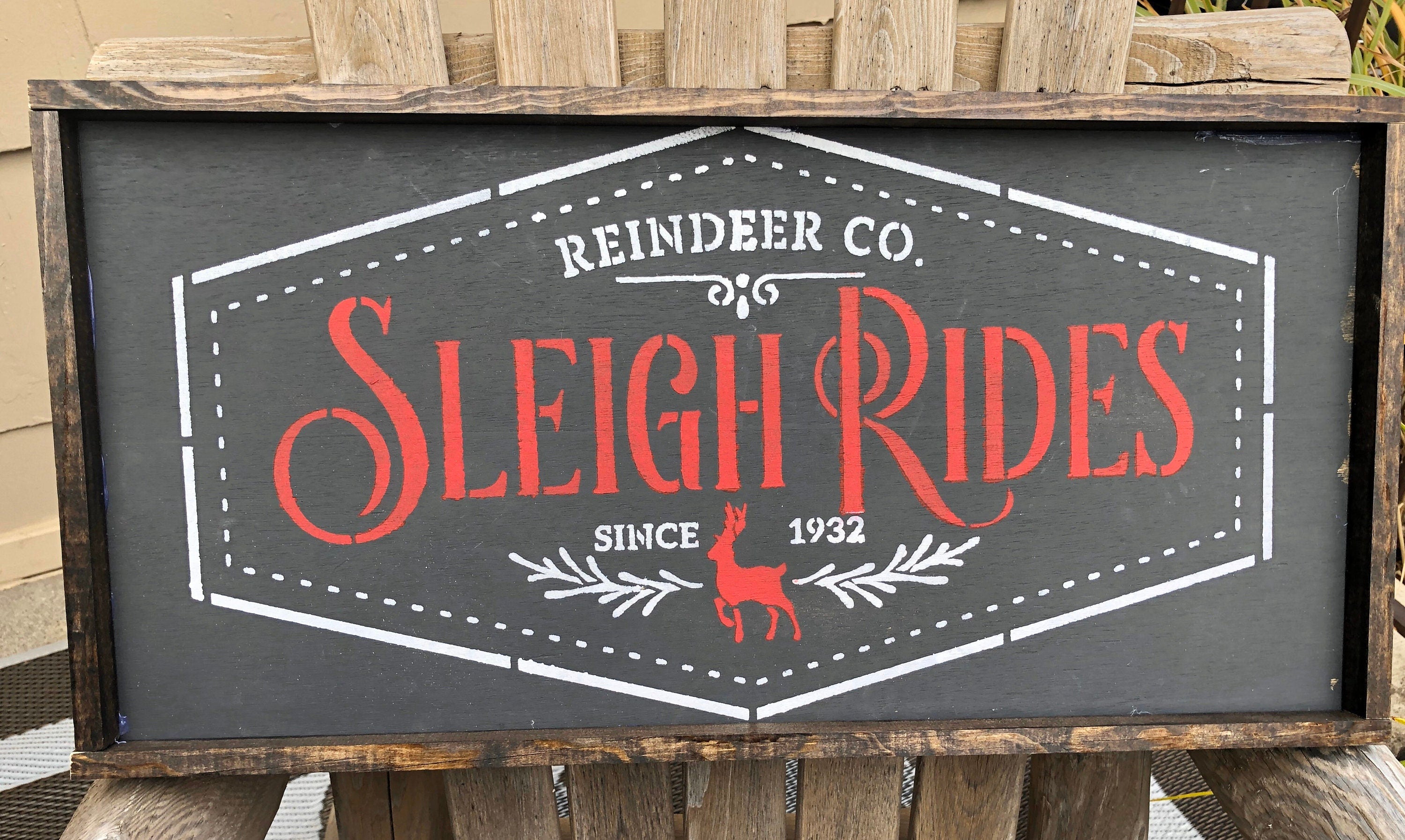 Christmas Sleigh Ride Reindeer Sign / Farmhouse Christmas Sign / Christmas Decor