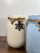 Farmhouse Winter Mason Jars / Snowflake Mason Jars / Mason Jar Centerpiece / Painted Mason Jars