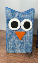 Denim Owl Wood Blocks / Owl Decor / Country Home Decor / Wood Blocks