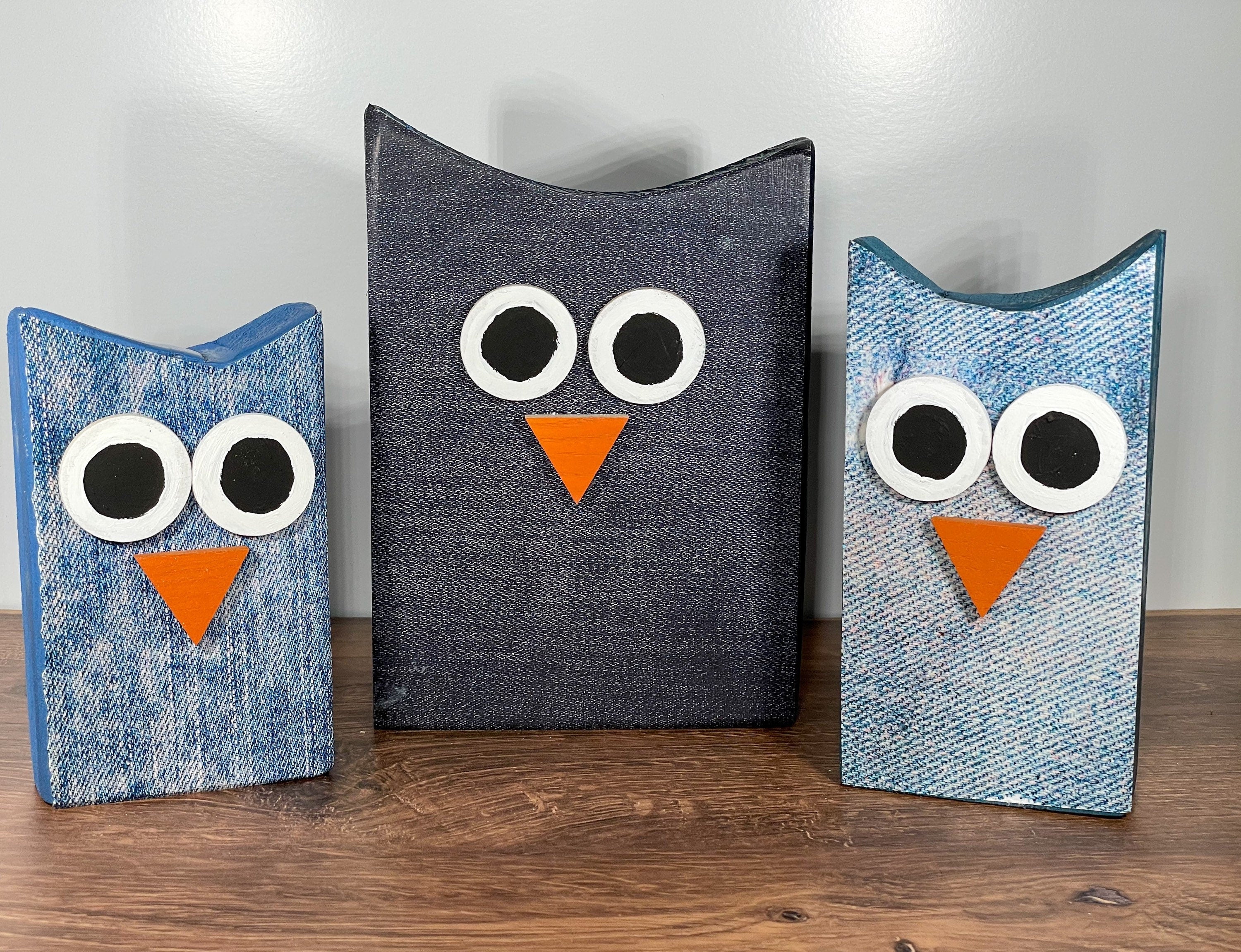 Denim Owl Wood Blocks / Owl Decor / Country Home Decor / Wood Blocks