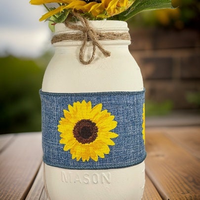 Sunflower & Denim Mason Jar