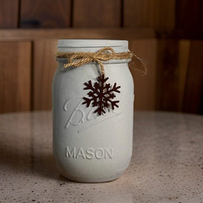 Farmhouse Winter Mason Jars / Snowflake Mason Jars / Mason Jar Centerpiece / Painted Mason Jars