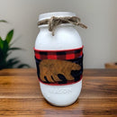 Buffalo Plaid Bear Mason Jar / Mason Jar Centerpiece / Mason Jar Decor / Painted Mason Jar