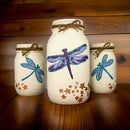 Dragonfly Mason Jars / Dragonfly Decor / Mason Jar Centerpiece / Painted Mason Jars