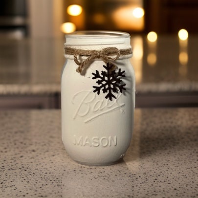 Farmhouse Winter Mason Jars / Snowflake Mason Jars / Mason Jar Centerpiece / Painted Mason Jars