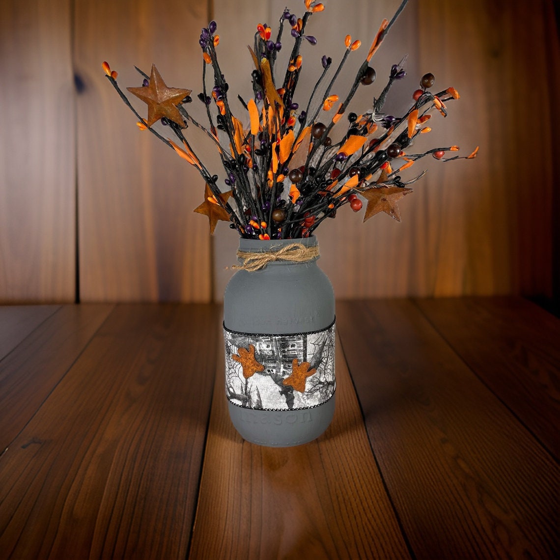 Halloween Mason Jar / Mason Jar Centerpiece / Halloween Decor / Painted Mason Jar
