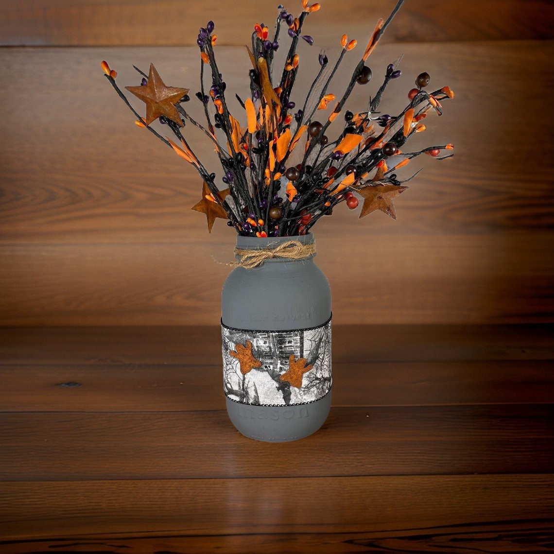 Halloween Mason Jar / Mason Jar Centerpiece / Halloween Decor / Painted Mason Jar