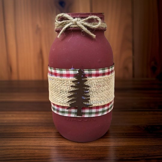 Primitive Christmas Tree Mason Jar / Christmas Mason Jar / Christmas Centerpiece