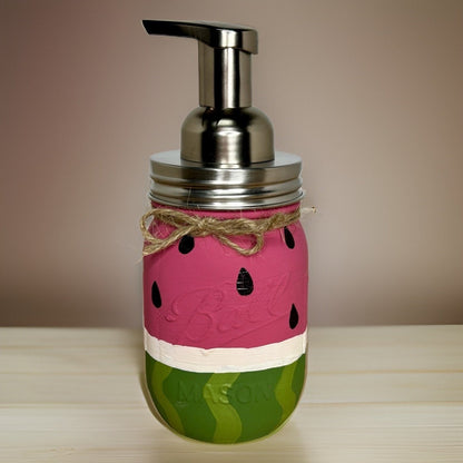 Watermelon Mason Jar Hand Soap Dispenser / Mason Jar Bath Decor / Soap Dispenser / Painted Mason Jars