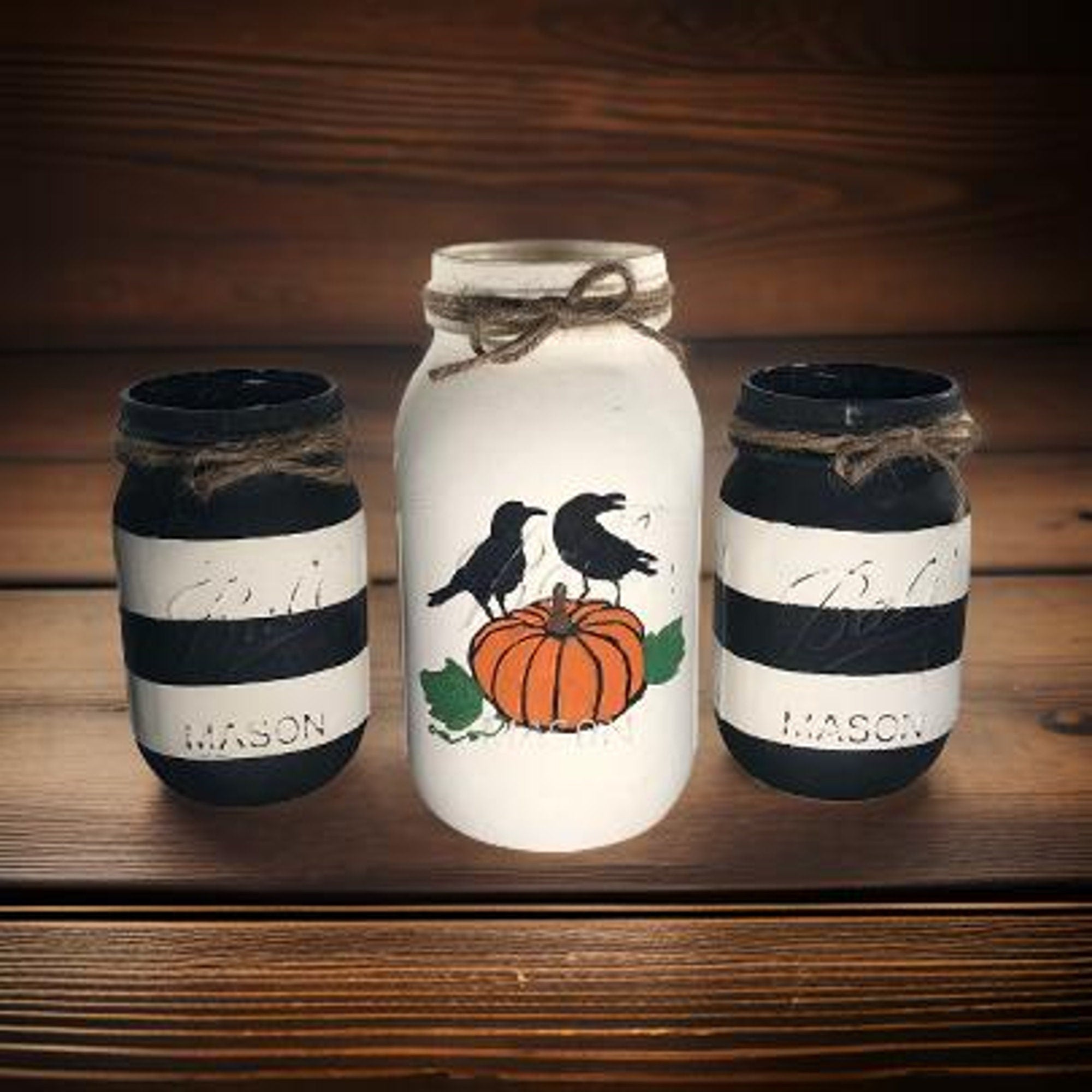 Crow & Pumpkin Mason Jars