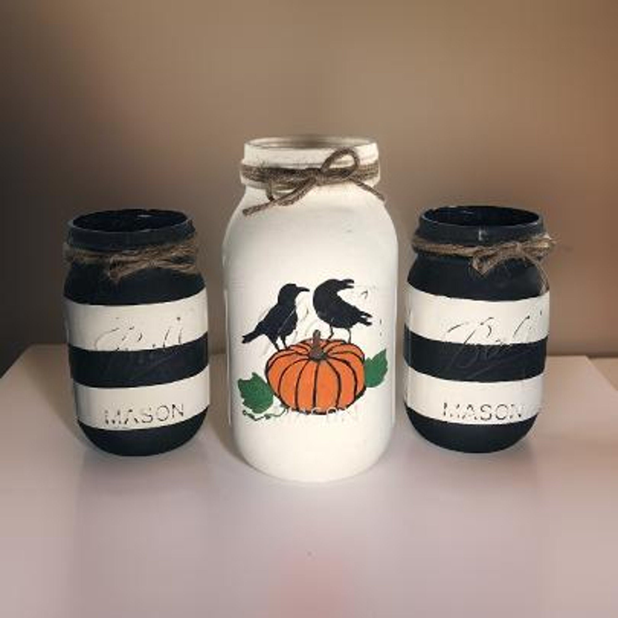 Crow & Pumpkin Mason Jars