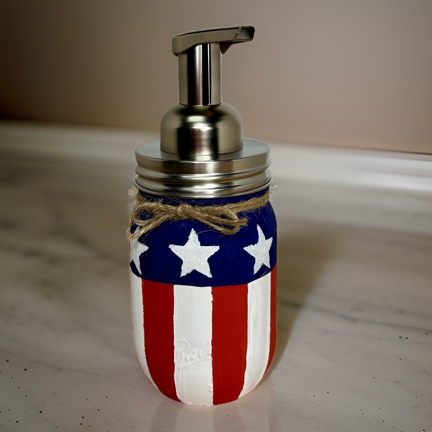 Americana Mason Jar Hand Soap Dispenser / Mason Jar Bath Decor / Soap Dispenser / Painted Mason Jars