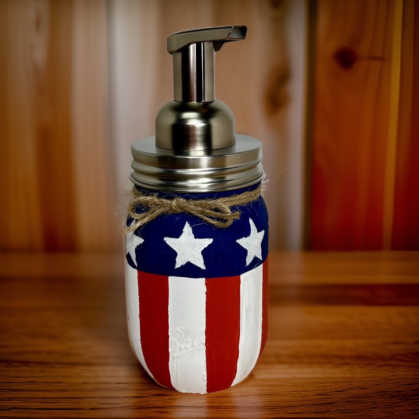 Americana Mason Jar Hand Soap Dispenser / Mason Jar Bath Decor / Soap Dispenser / Painted Mason Jars