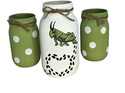 Grasshopper Mason Jars / Grasshopper Decor / Painted Mason Jars