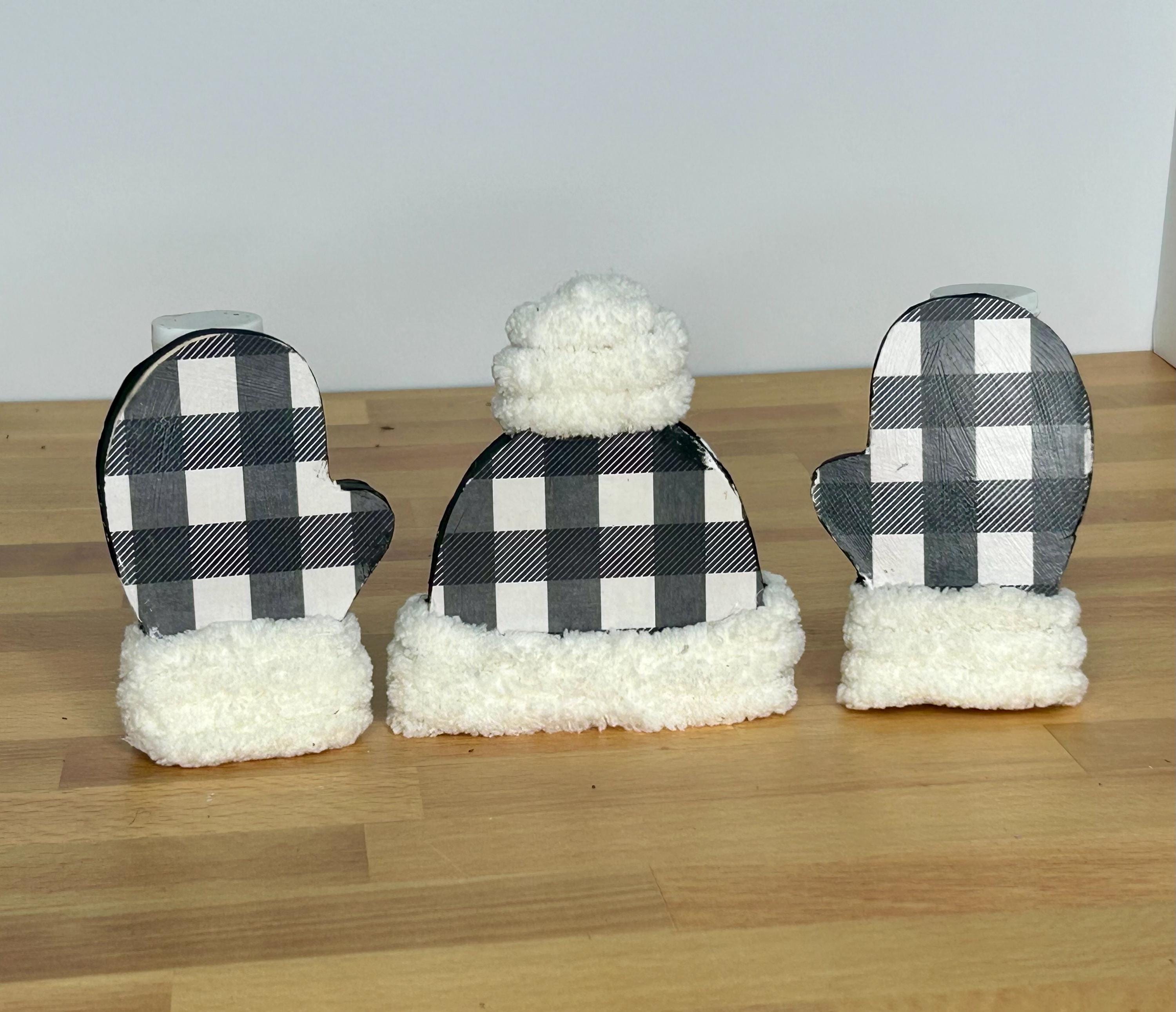 Winter Hat & Mitten Wood Block Sets / Winter Wood Blocks / Shelf Sitter / Tiered Tray Decor