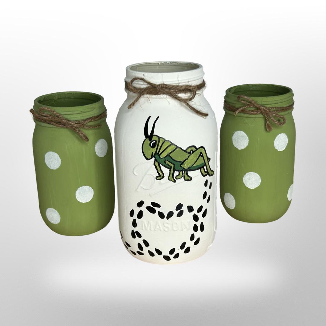 Grasshopper Mason Jars / Grasshopper Decor / Painted Mason Jars