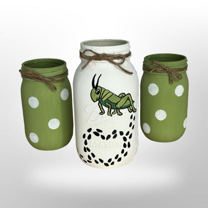 Grasshopper Mason Jars / Grasshopper Decor / Painted Mason Jars