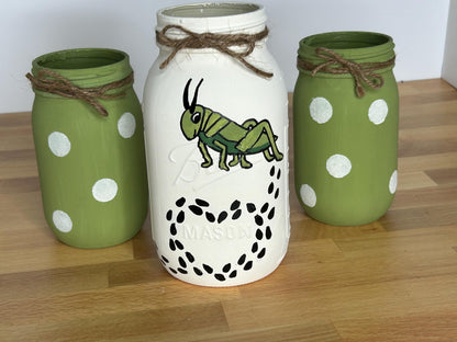 Grasshopper Mason Jars / Grasshopper Decor / Painted Mason Jars