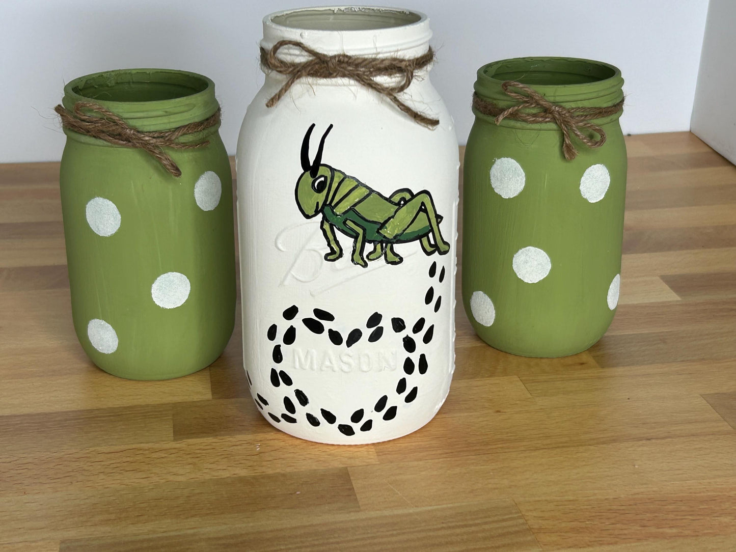 Grasshopper Mason Jars / Grasshopper Decor / Painted Mason Jars