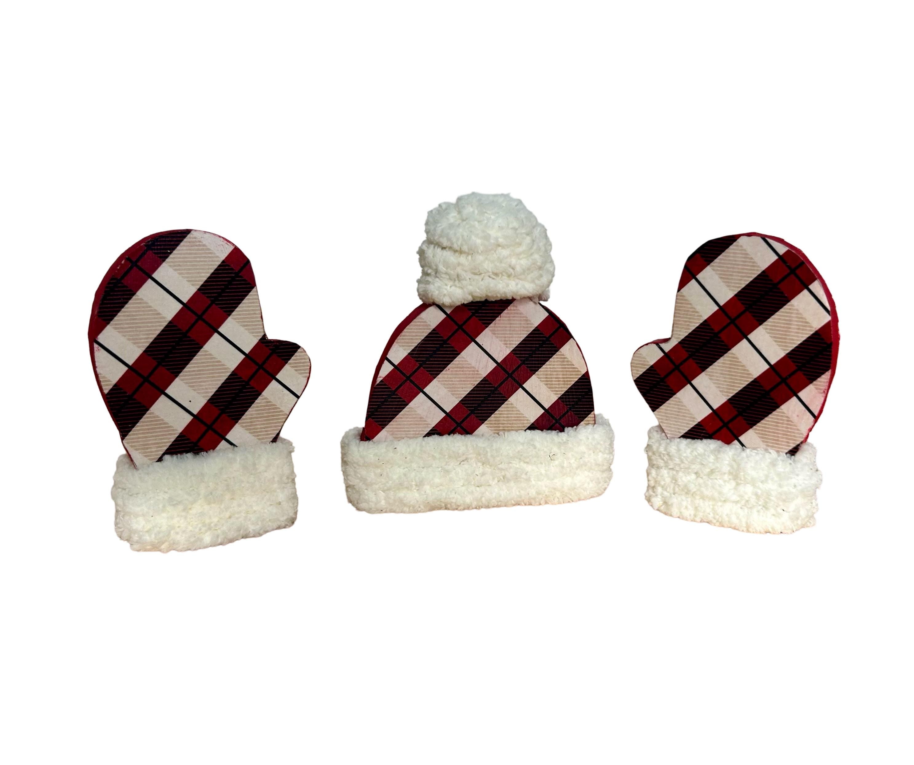 Winter Hat & Mitten Wood Block Sets / Winter Wood Blocks / Shelf Sitter / Tiered Tray Decor