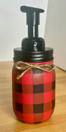 Buffalo Plaid Mason Jar Soap Dispenser / Mason Jar Bath Decor / Painted Mason Jars