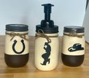 Western Mason Jar Bathroom Set / Country Western Bath Decor / Cowboy Mason Jar Bath Set