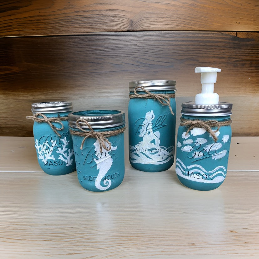 Mermaid Mason Jar Bathroom Set