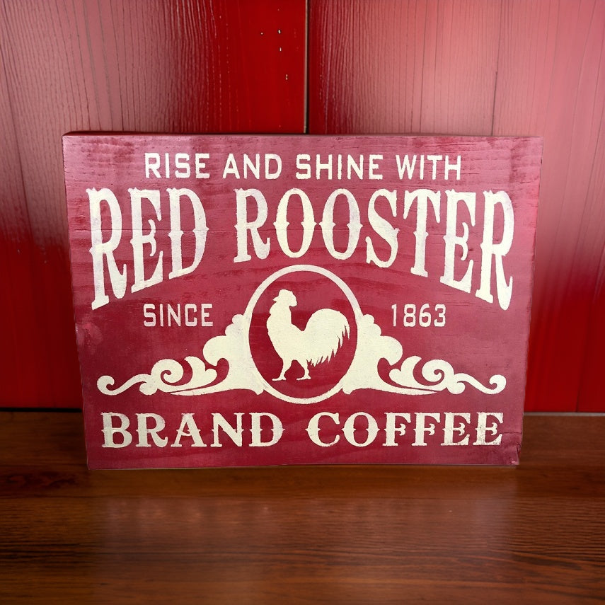 Rooster Coffee Wood Wall Sign