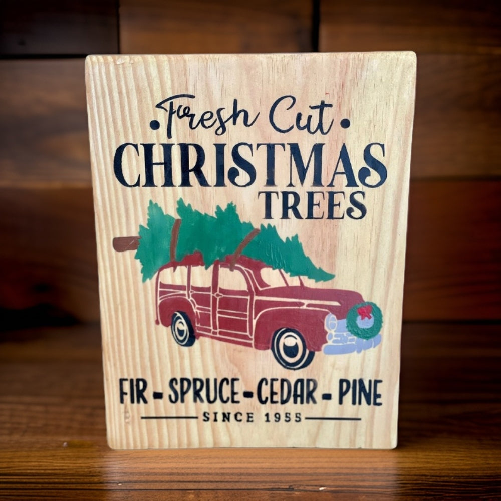 Christmas Tree & Vintage Station Wagon Sign