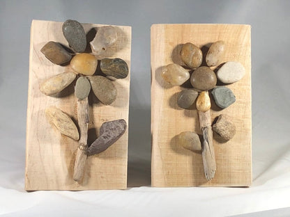 Lake Rock & Driftwood Art Flower Signs