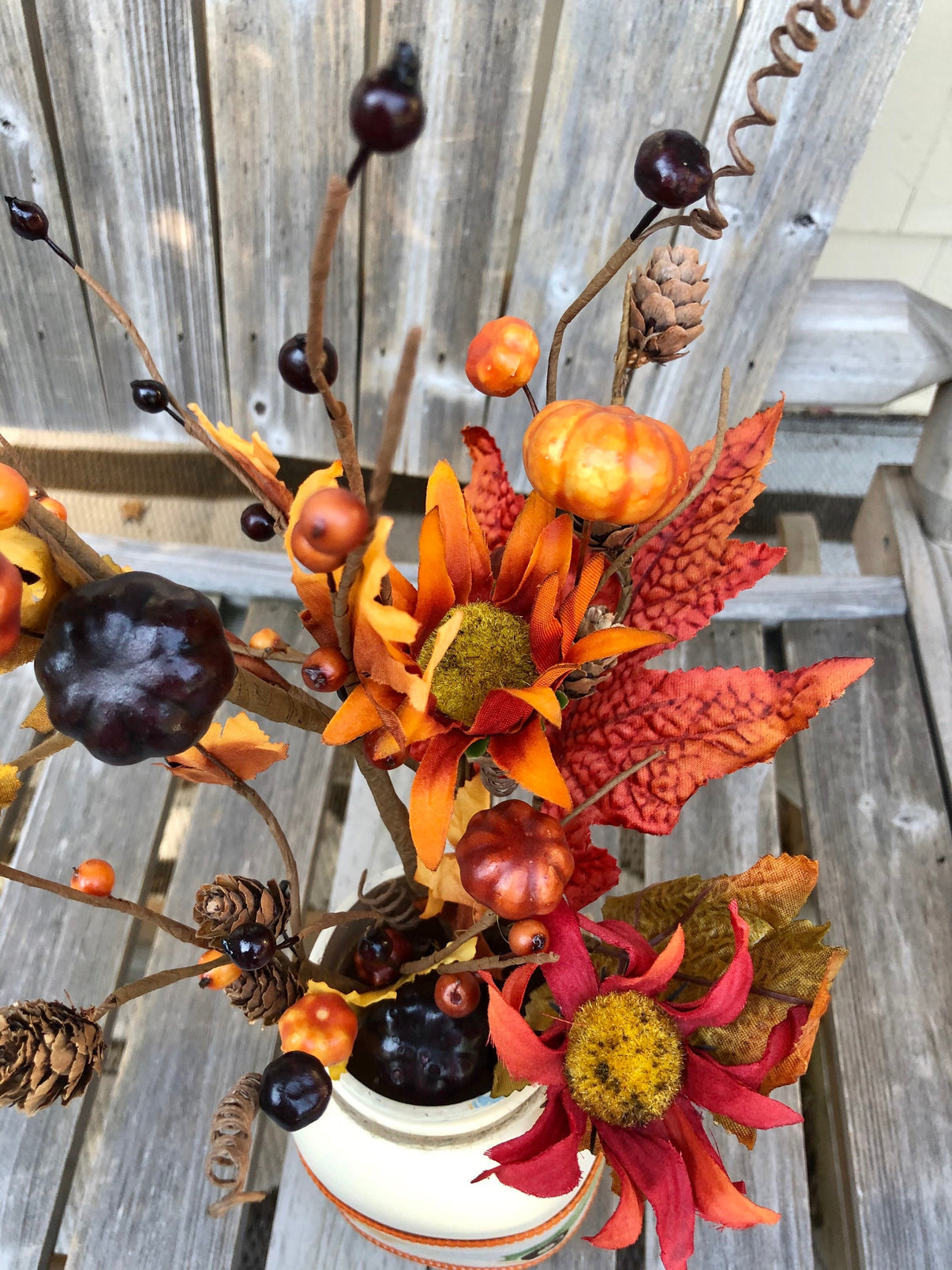 Fall Vintage Truck & Pumpkin Primitive Mason Jar