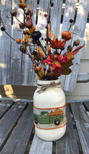 Fall Vintage Truck & Pumpkin Primitive Mason Jar