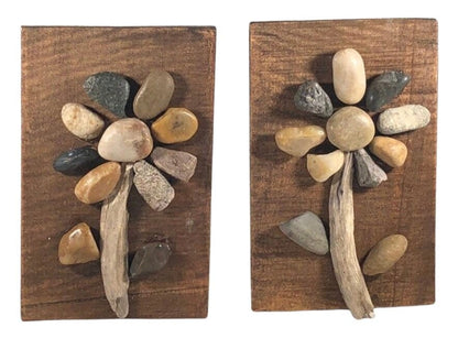 Lake Rock & Driftwood Art Flower Signs