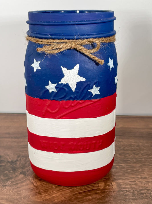 American Flag Mason Jar