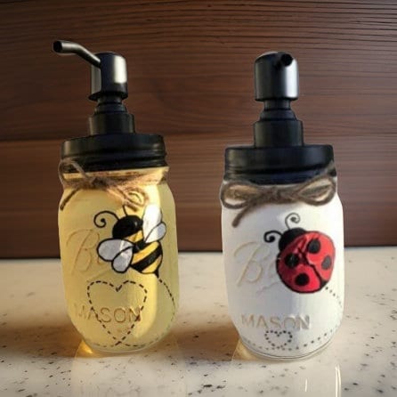 Bee & Ladybug Mason Jar Hand Soap Dispenser