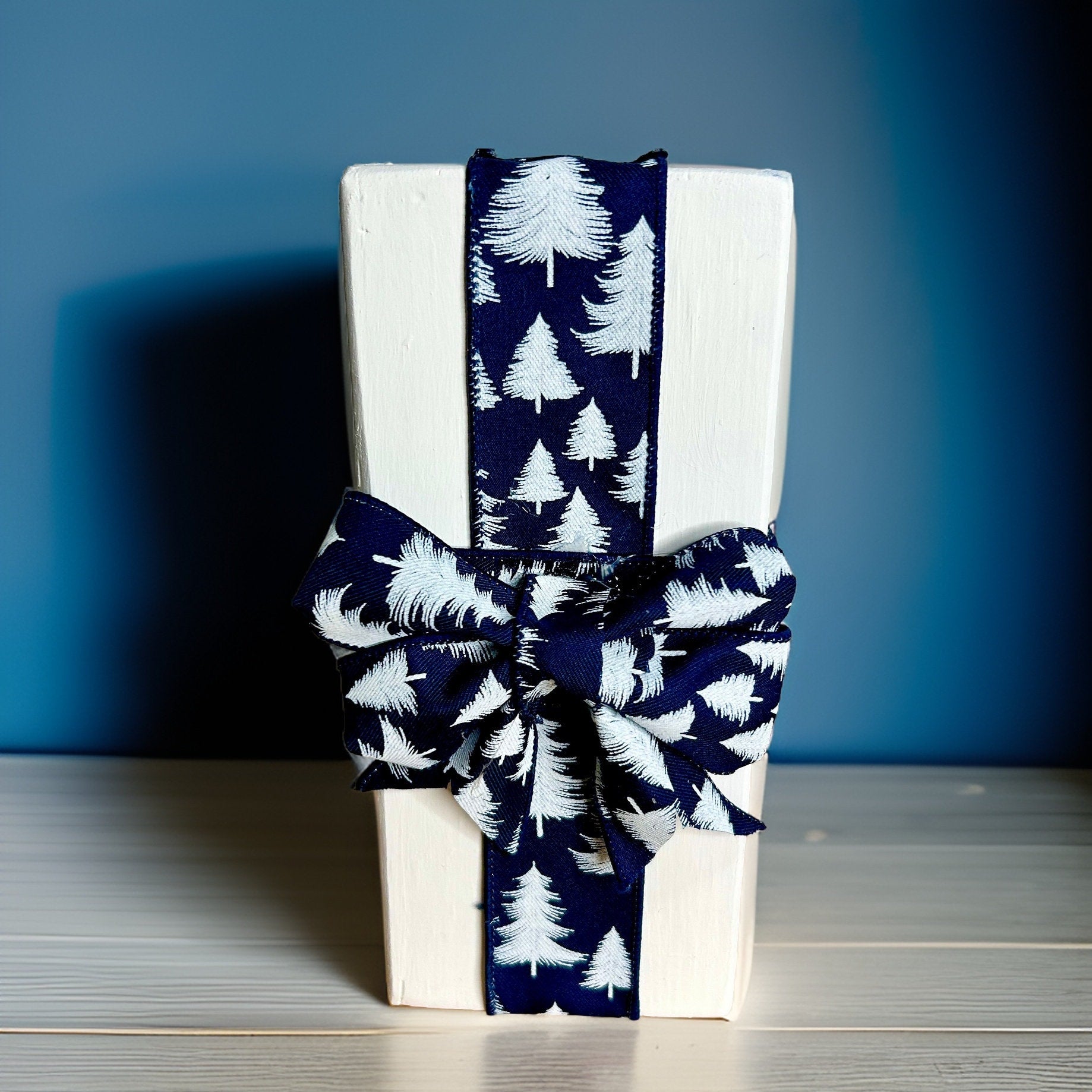 Blue Christmas Gift Wood Blocks