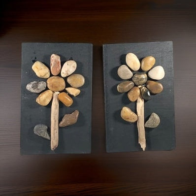 Lake Rock & Driftwood Art Flower Signs