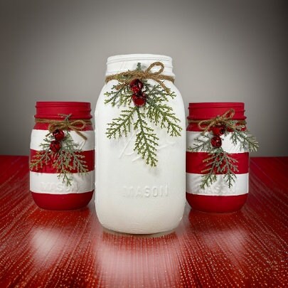 Christmas Candy Cane Mason Jars