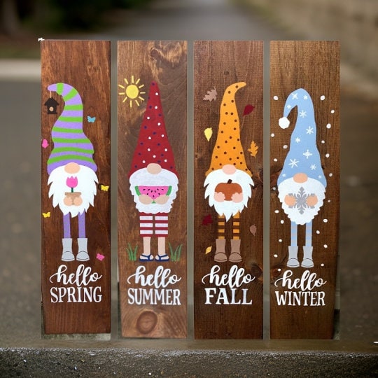 Gnome Seasonal Wood Porch Signs