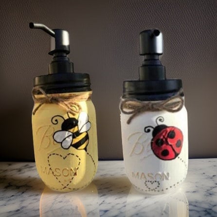 Bee & Ladybug Mason Jar Hand Soap Dispenser