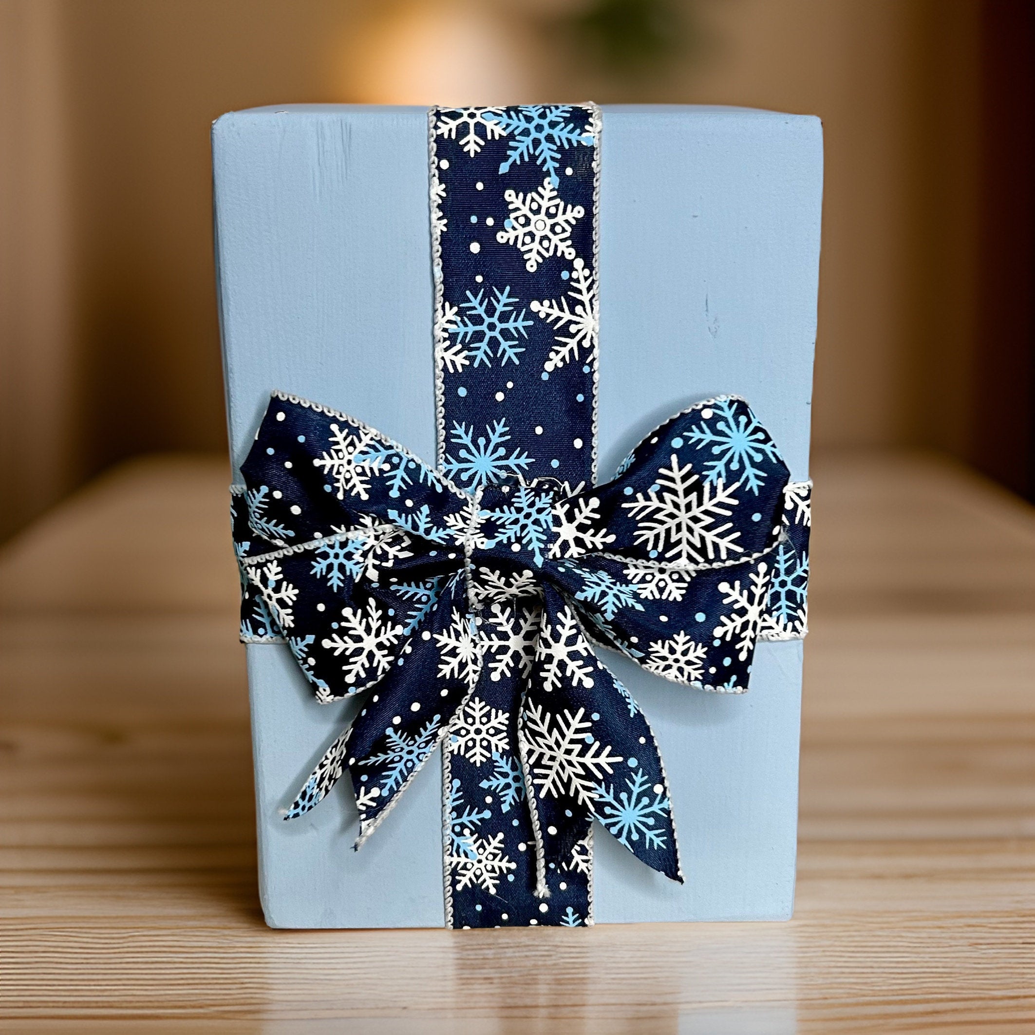 Blue Christmas Gift Wood Blocks