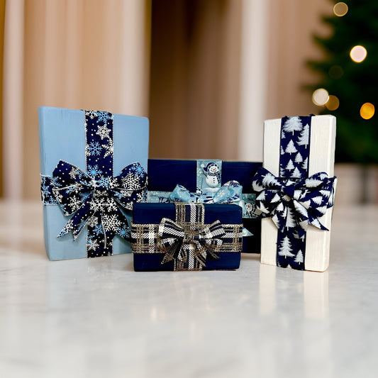 Blue Christmas Gift Wood Blocks