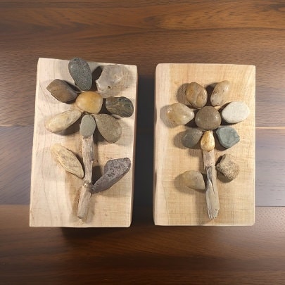 Lake Rock & Driftwood Art Flower Signs