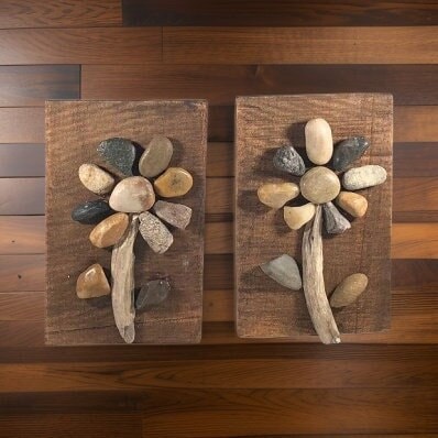 Lake Rock & Driftwood Art Flower Signs