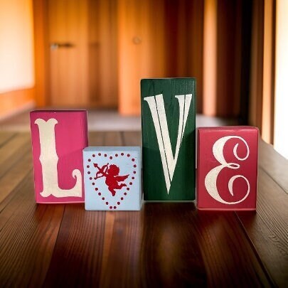 Love Valentine Wood Letter Blocks