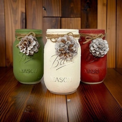 Christmas Pine Cone Mason Jars